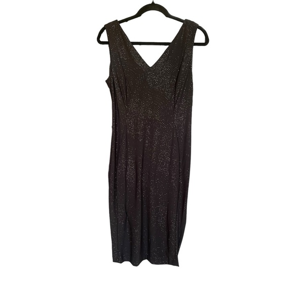 Calvin Klein Glitter Knit Sheath V Neck Black Midi Dress 6 NWT - Picture 5 of 14